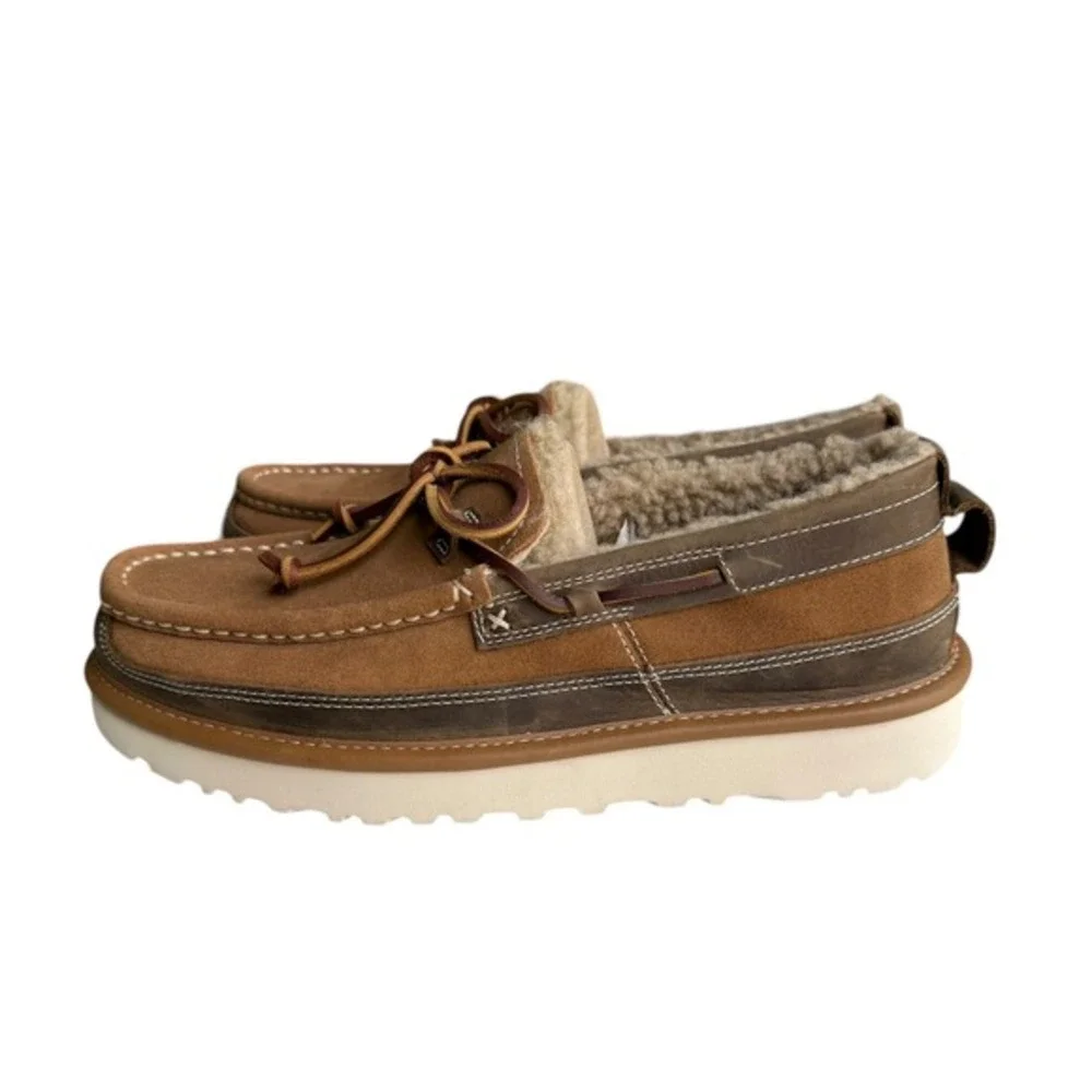 NEW UGG Dex Lace Slip-On Wool Loafer Men's Size 7 Water Resistant Chestnut Brown